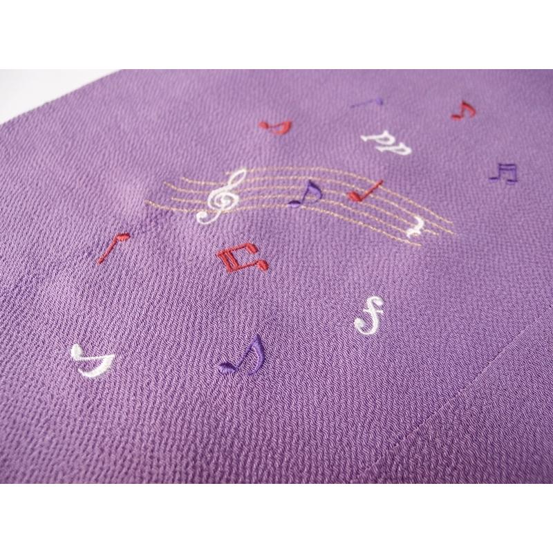 音符・楽譜柄刺繍 水練り八丁撚糸 縮緬帯揚げ 正絹 日本製 【衿 音符・楽譜柄刺繍 水練り八丁撚糸 縮緬帯揚げ 正絹 日本製 【衿