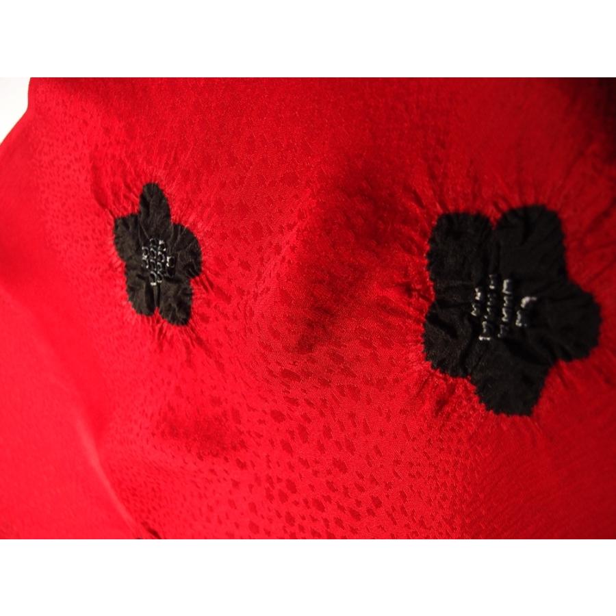 輪出し 赤地 黒 正絹 帯揚げ 綸子 梅 日本製 【衿秀】 : eri-age-rin  