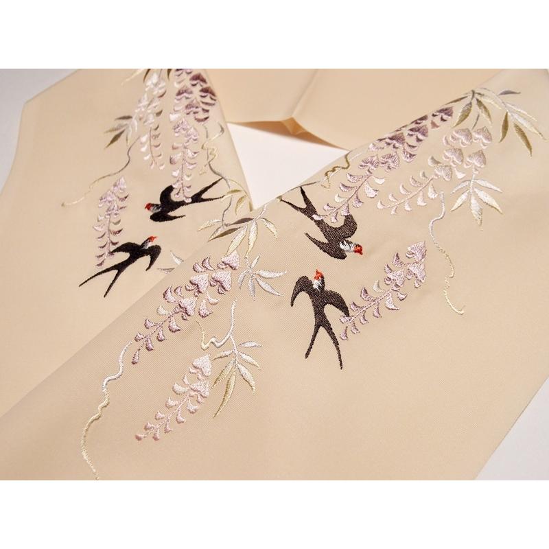 全日本送料無料 Silelly シルエリー 5月藤に燕 豪華 半襟 刺繍 半衿 ベージュ地 超特価激安 Technet 21 Org