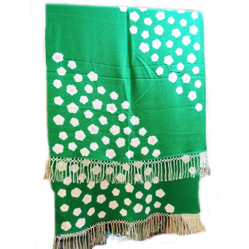 大版　正絹ちりめん　房付きショール　緑　梅絞り出し【衿秀】和想庵の画像