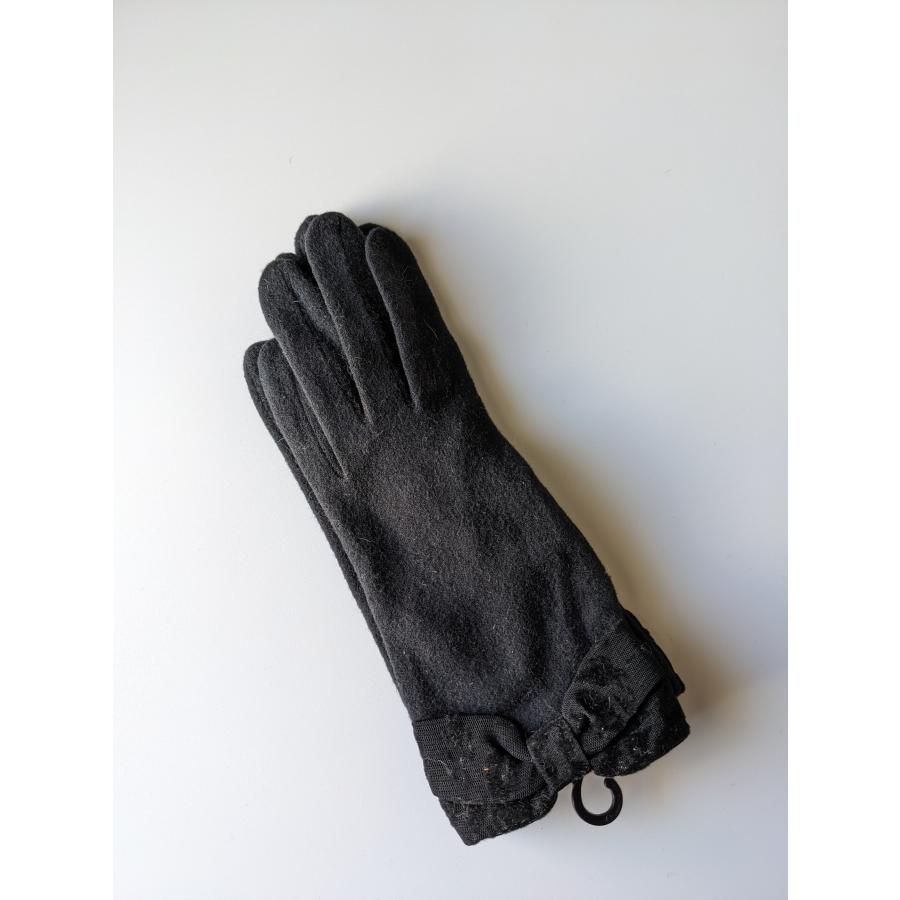 LANVIN（ランバン） 手袋 グローブ 黒 レースリボン付き スマホ対応