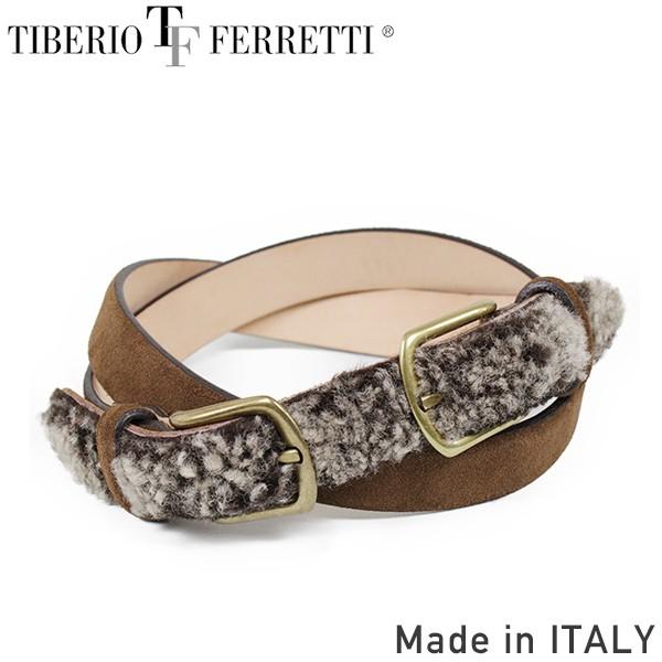 TIBERIO FERRETTI ティベリオ フェレッティ 9622 メンズ ムートン スエード レザーベルト BROWN/GREY ブラウン 本革  MADE IN ITALY イタリア製 送料無料｜miami-records