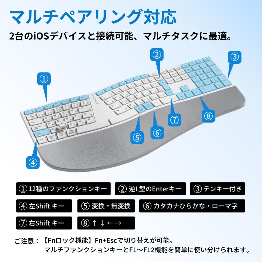 EWIN キーボード エルゴノミクス ワイヤレスキーボード 標準JIS配列