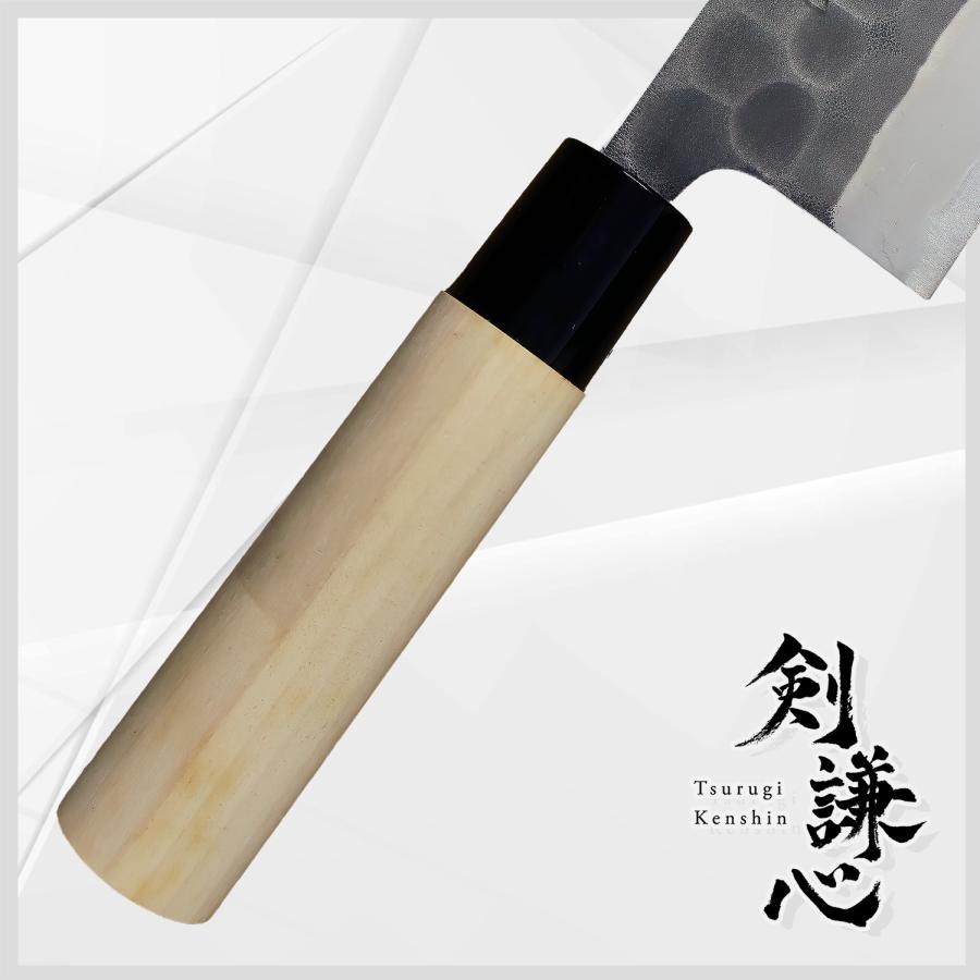 正本総本店 洋白柄　黒打　菜切　包丁 剣謙心 黒打鎚目菜切包丁 165mm 白紙2号【正規代理店】両刃包丁 燕三条