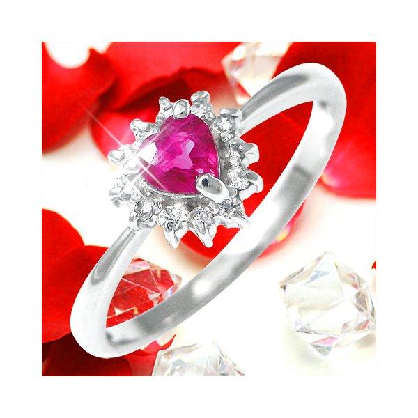 Pｔ100ハートルビー＆ダイヤリング 指輪パヴェリング　7号