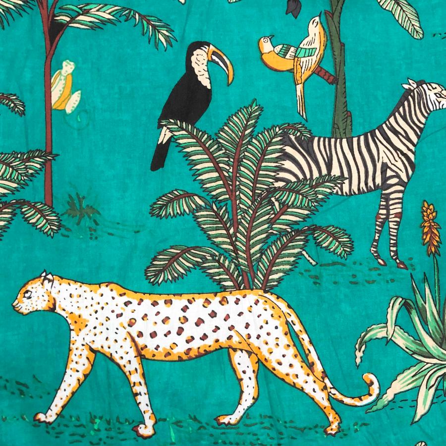 50cm単位】グリーンサファリ スクリーンプリント インド テキスタイル