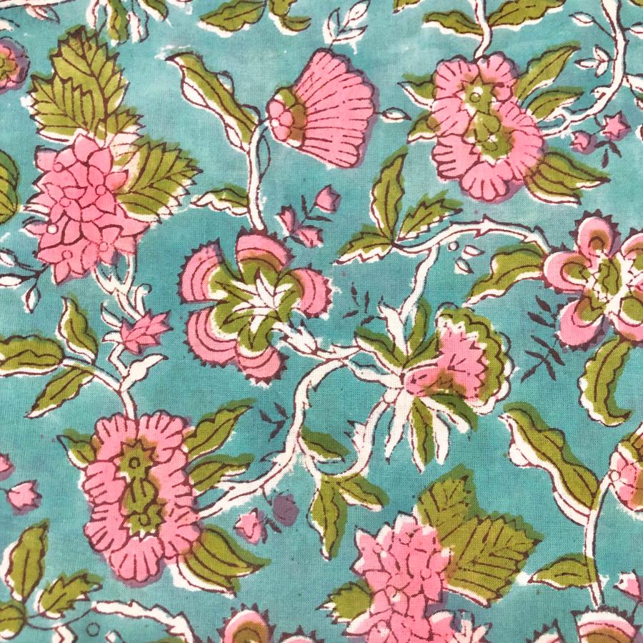 50cm単位】ピーコックグリーンピンクカーキフラワー インド