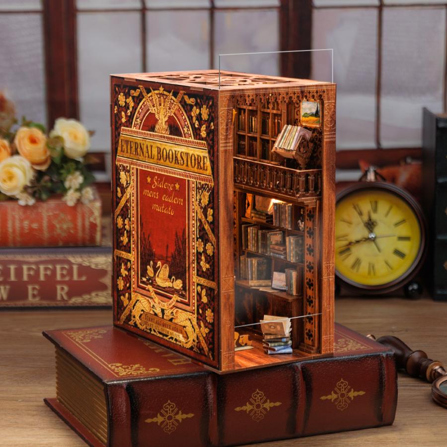 手作りキット ブックヌック 通販 Eternal bookstore ミニチュア キット 初心者  -ブックヌック キット ドールハウス DIY木製 永遠の書店 Eternal Bookstore ドールハウスキット 本棚の装飾品 ミニチュアハウス DIYクラフト 手作り木製ギフト 初心者向け ブックスタンド 永遠の書店 NEXTMART TuKIIE DIYブックヌークミニチュアキット