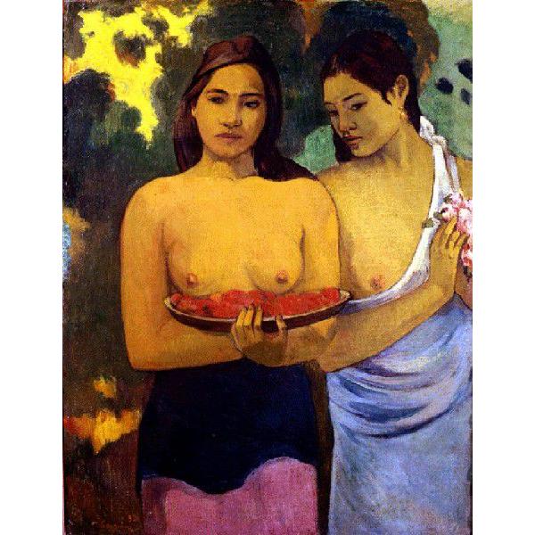 ゴーギャン 「二人のタヒチの女（赤い花と乳房）」 原画同縮尺近似（8号）（プリハード・デジタグラ）｜micbox-art-shop