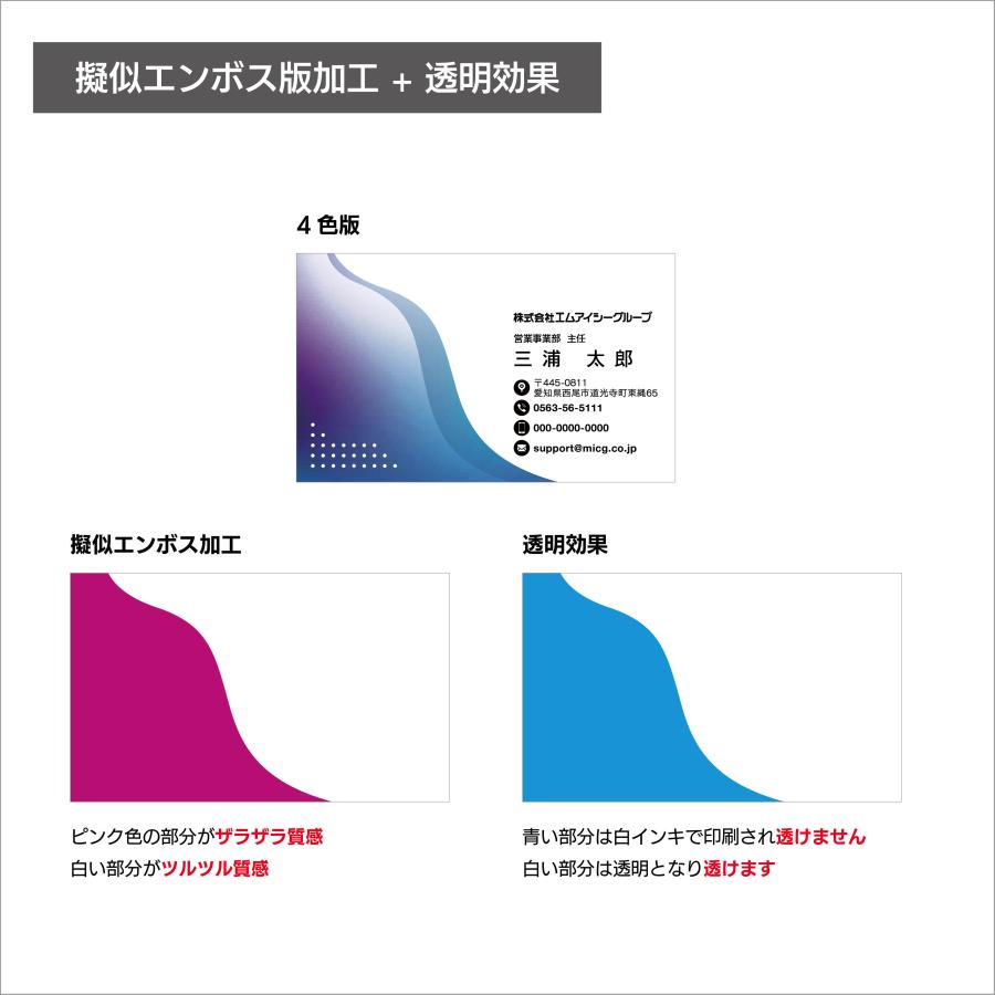 E 選べるデザインコース 擬似エンボス印刷×クリア名刺　名刺 クリア素材 プレミアム オリジナル かっこいい ビジネス 印刷 カラー 営業 ツール 横型 クール |  | 01