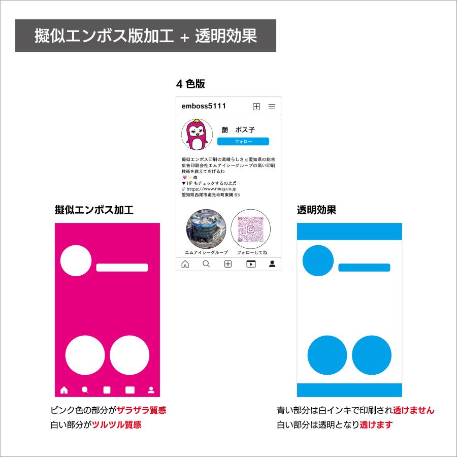 SNSクリアショップカード Instagramプロフィール画面風 エンボス クリア 名刺 プレミアム オリジナル かわいい ショップカード インスタカード 推し活