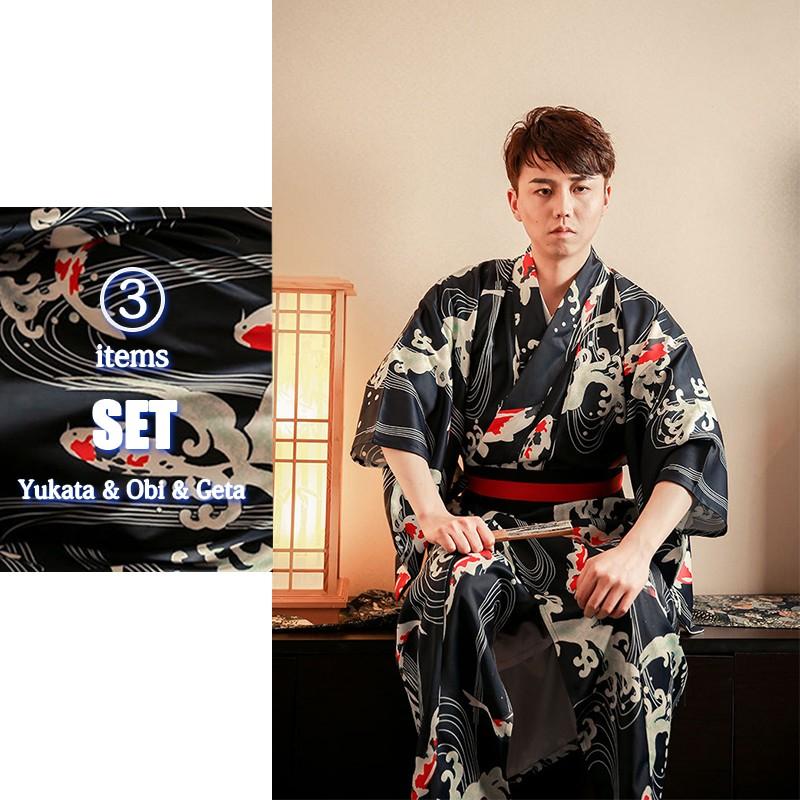 浴衣 メンズ 男 柄物 男性用 3点セット 男性浴衣 着物 夏祭り 花火大会 夏 夏服 男性和服 メンズ浴衣セット Pymr Go Th
