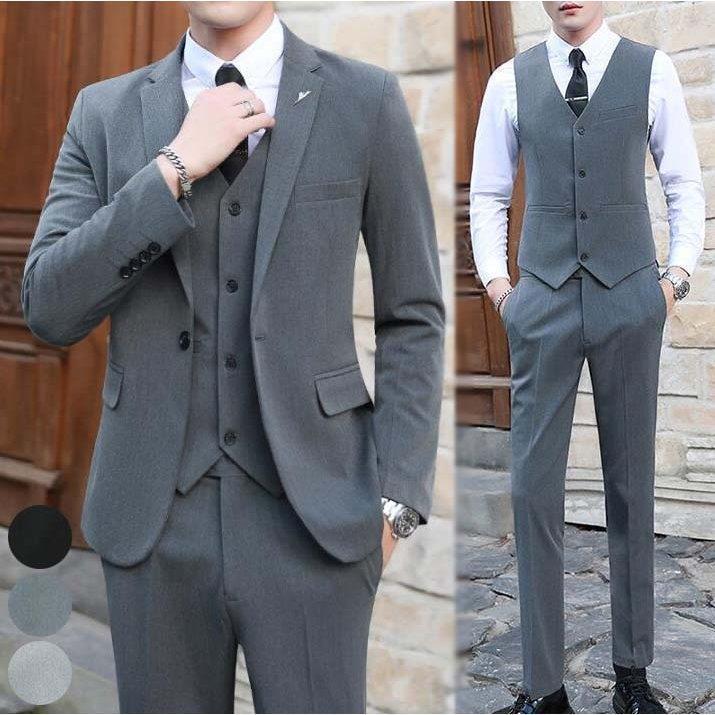 高級素材使用ブランド 3点セット 上下セット スリーピーススーツ メンズスーツセット 上下セット メンズスーツ スリムスーツ カジュアルスーツ ジャケット パンツ ベスト ビジネススーツ パーティー 二次会 結婚式 成人式 フォーマルスーツ ビジネススーツ Www Varney
