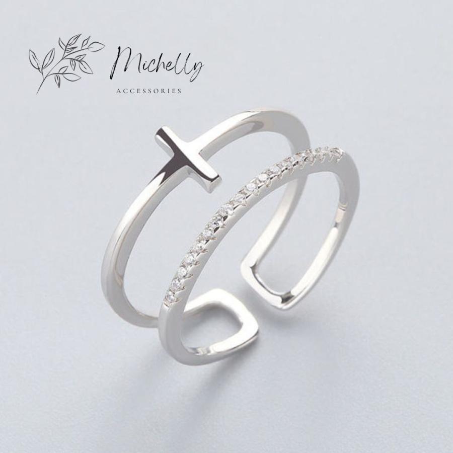 リング 指輪 クロス シルバー ファッションリング 上品 かわいい キラキラ おしゃれ フリーサイズ レディース | ブランド登録なし