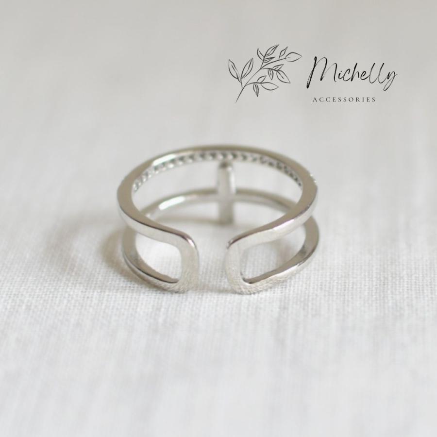 リング 指輪 クロス シルバー ファッションリング 上品 かわいい キラキラ おしゃれ フリーサイズ レディース | ブランド登録なし | 02