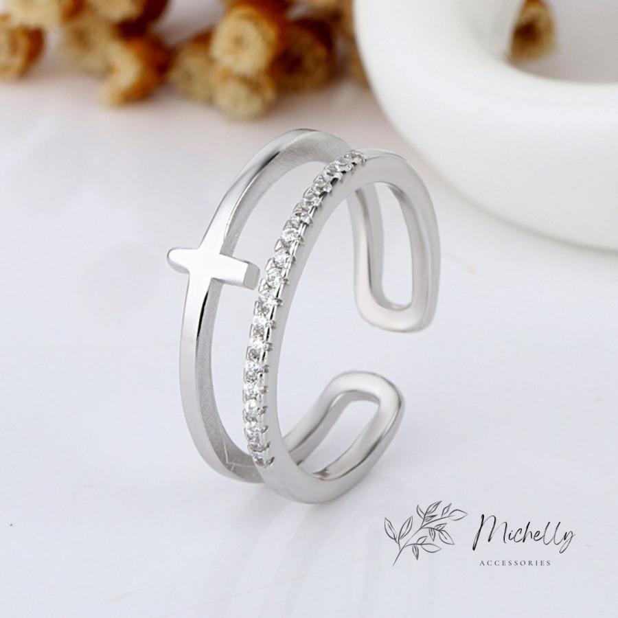 リング 指輪 クロス シルバー ファッションリング 上品 かわいい キラキラ おしゃれ フリーサイズ レディース | ブランド登録なし | 04