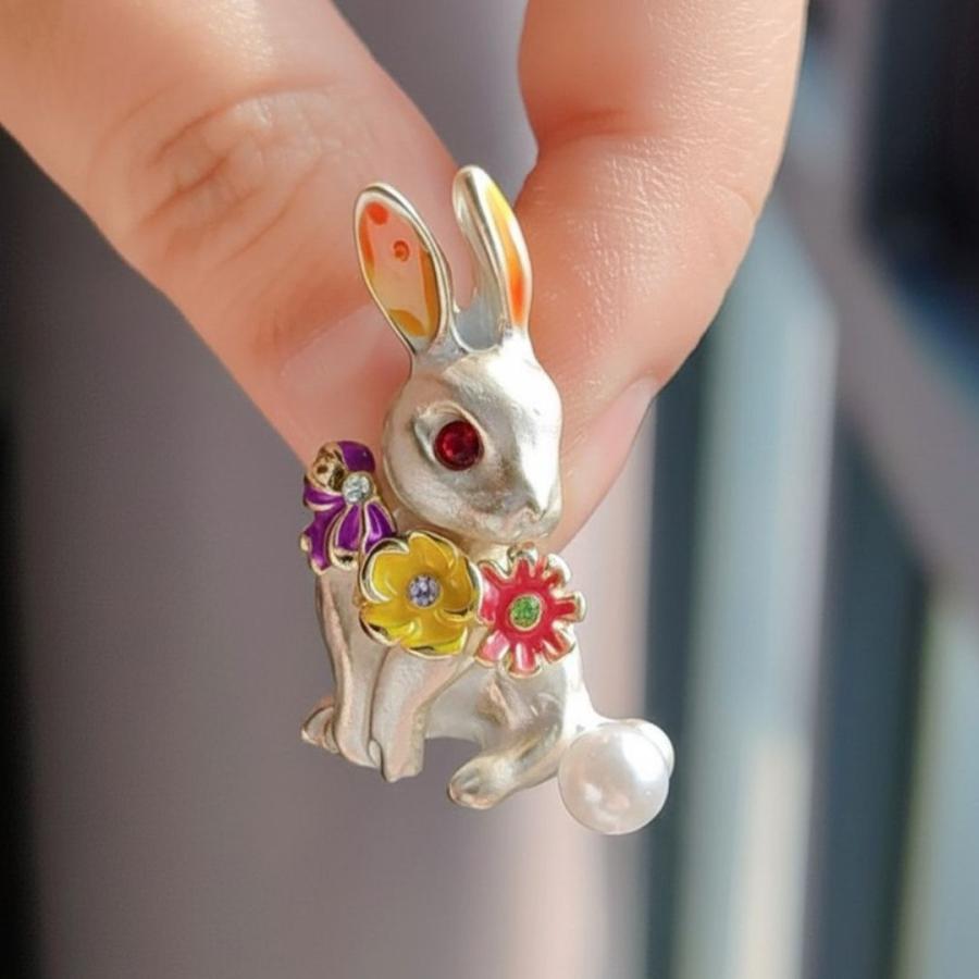 ブローチ うさぎ ミニ ラビット 小さい 北欧風 シルバー ゴールド エナメル パール 小ぶりプレゼント ギフト 母の日 入学式 | ブランド登録なし | 01