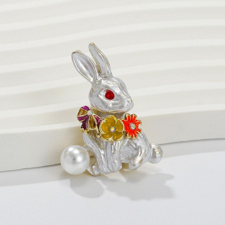 ブローチ うさぎ ミニ ラビット 小さい 北欧風 シルバー ゴールド エナメル パール 小ぶりプレゼント ギフト 母の日 入学式 | ブランド登録なし | 02