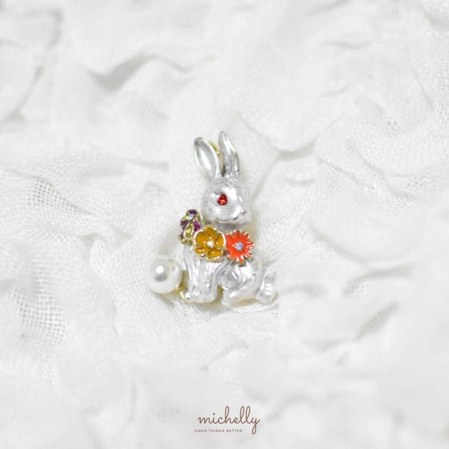 ブローチ うさぎ ミニ ラビット 小さい 北欧風 シルバー ゴールド エナメル パール 小ぶりプレゼント ギフト 母の日 入学式 | ブランド登録なし | 05