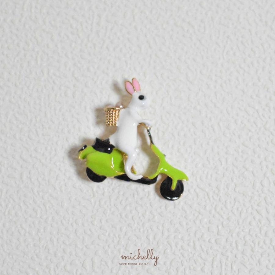 ブローチ うさぎ バイク アニマル アクセサリー 北欧風 ナチュラル 可愛い おしゃれ ホワイト ライム グリーン | ブランド登録なし | 02