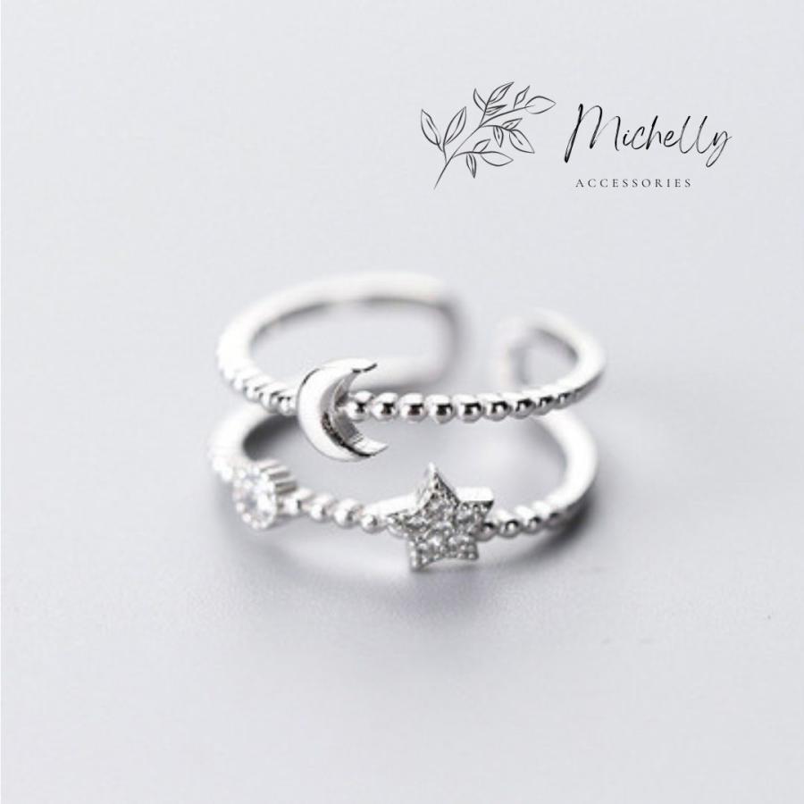 リング 指輪 月 星 三日月 シルバー ファッションリング 上品 かわいい キラキラ おしゃれ フリーサイズ | ブランド登録なし