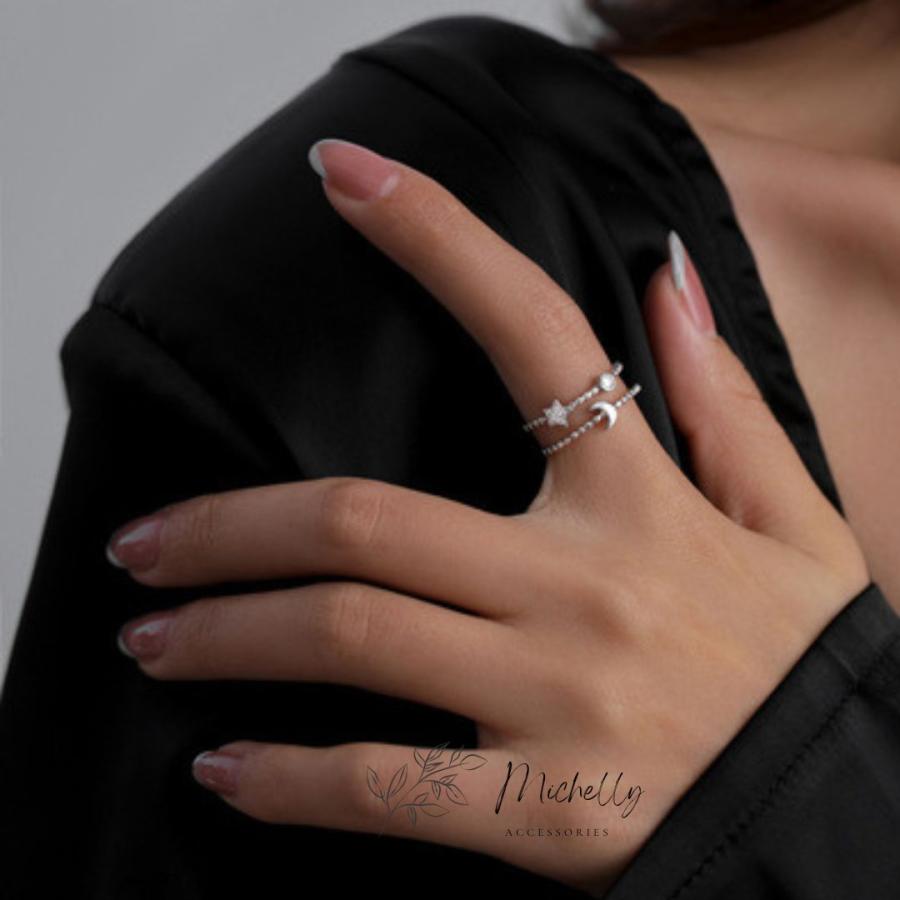 リング 指輪 月 星 三日月 シルバー ファッションリング 上品 かわいい キラキラ おしゃれ フリーサイズ | ブランド登録なし | 02