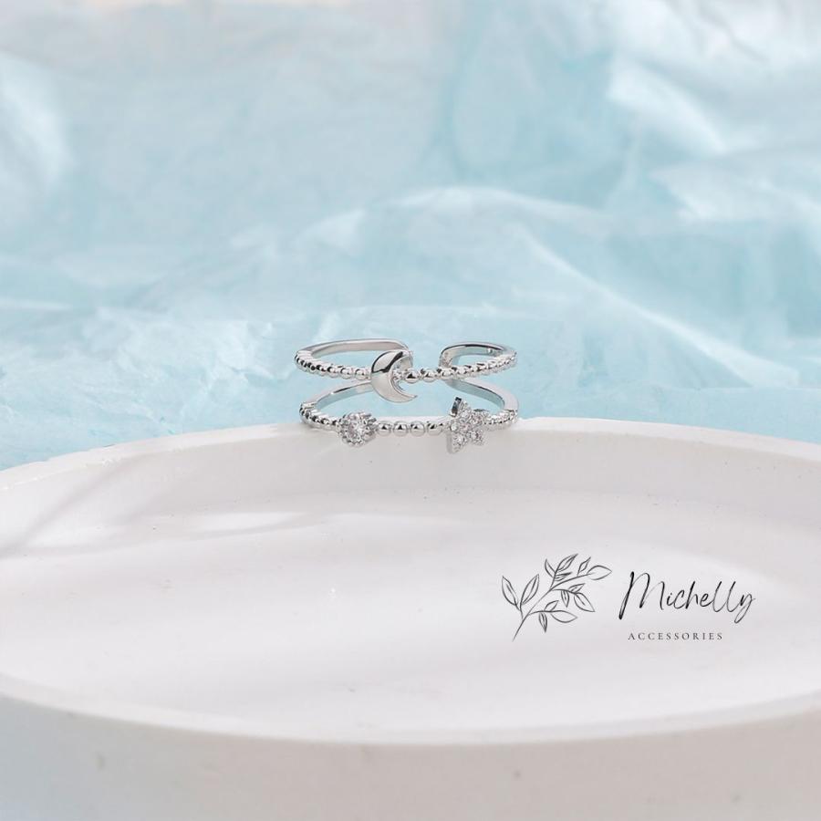 リング 指輪 月 星 三日月 シルバー ファッションリング 上品 かわいい キラキラ おしゃれ フリーサイズ | ブランド登録なし | 01