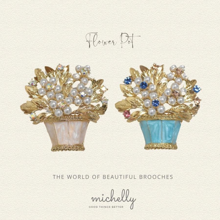 ブローチ フラワーポット 花かご ピンク ブルー ゴールド ラインストーン | ブランド登録なし