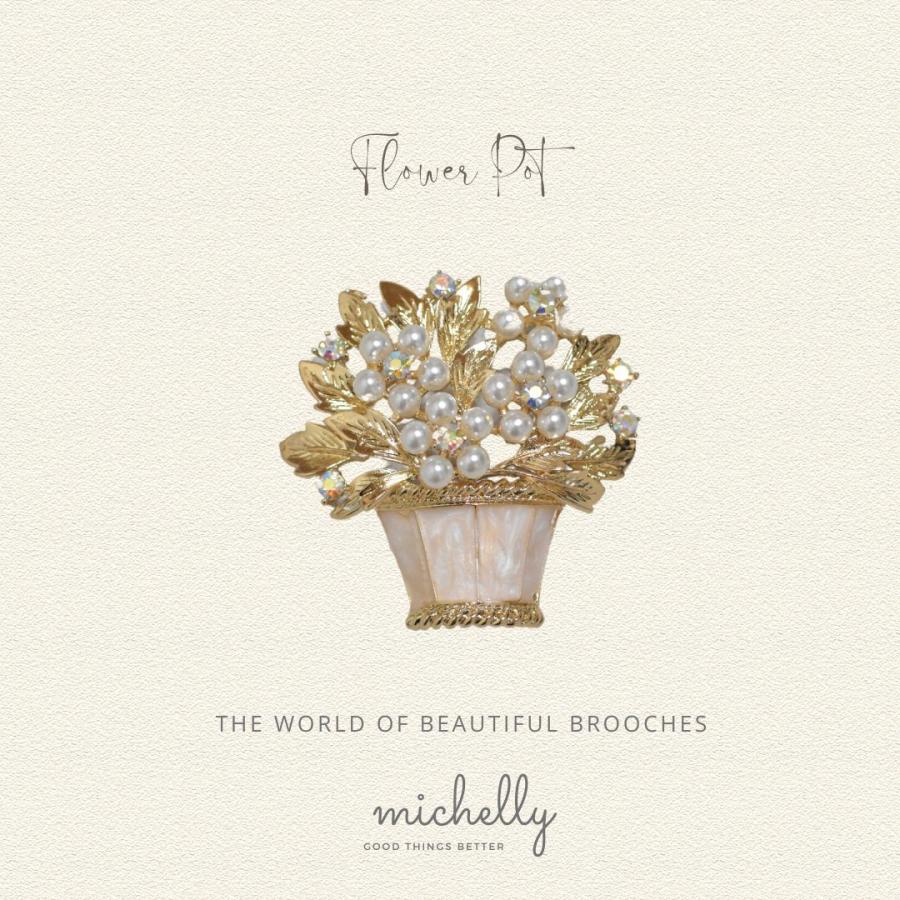 ブローチ フラワーポット 花かご ピンク ブルー ゴールド ラインストーン | ブランド登録なし | 01