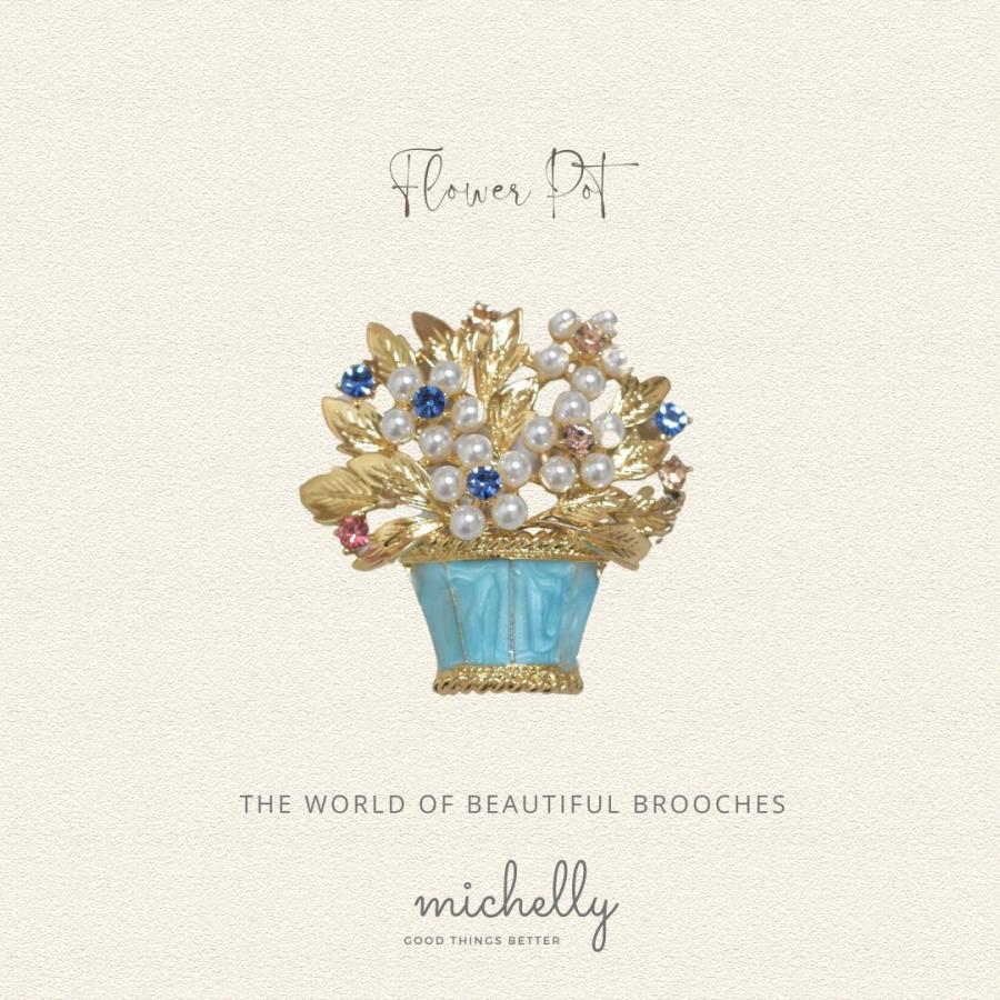 ブローチ フラワーポット 花かご ピンク ブルー ゴールド ラインストーン | ブランド登録なし | 02