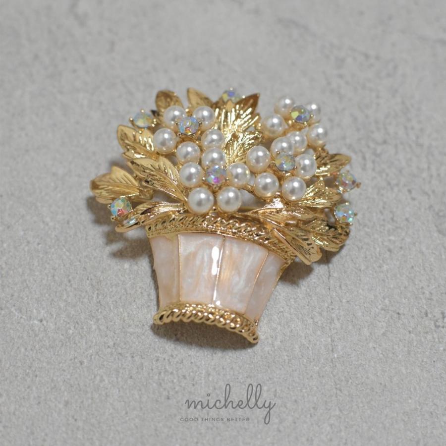 ブローチ フラワーポット 花かご ピンク ブルー ゴールド ラインストーン | ブランド登録なし | 04