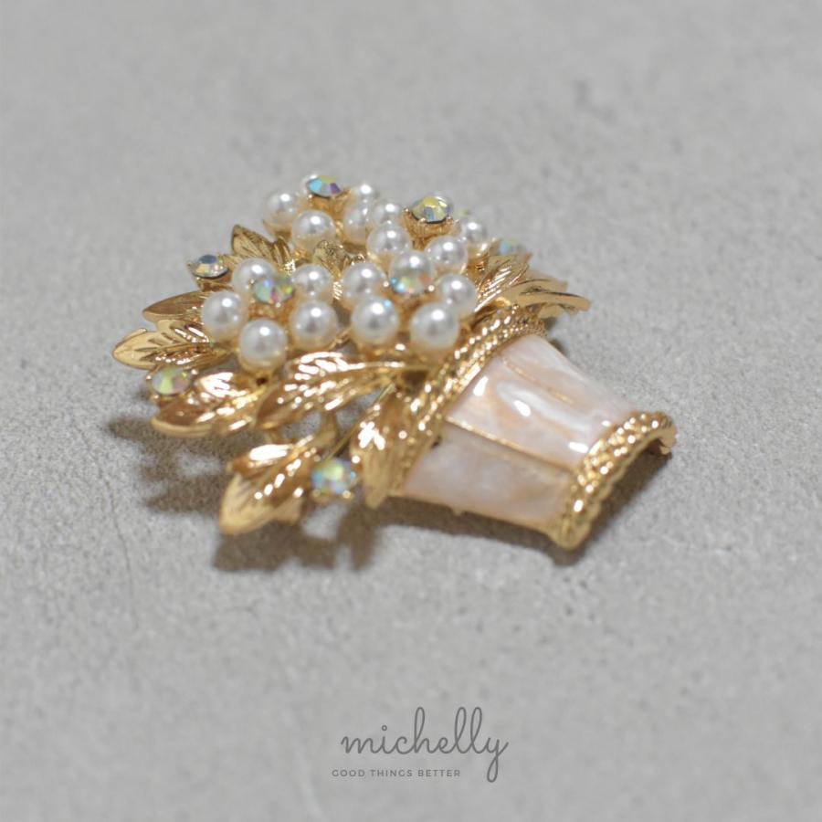 ブローチ フラワーポット 花かご ピンク ブルー ゴールド ラインストーン | ブランド登録なし | 05