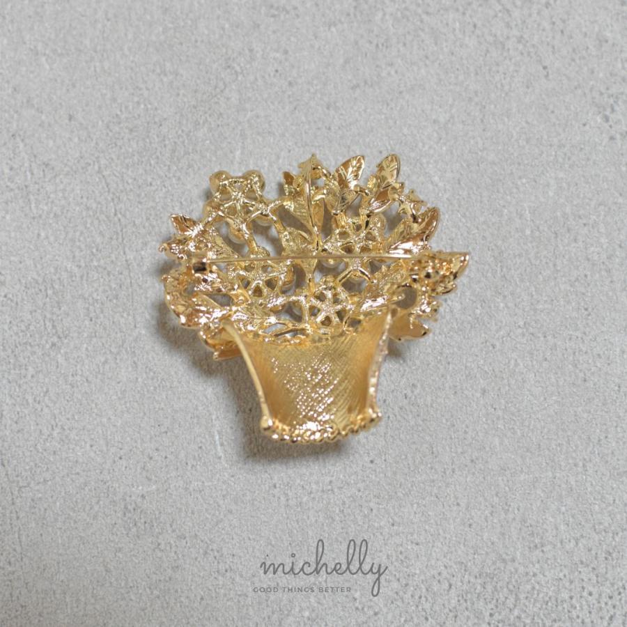 ブローチ フラワーポット 花かご ピンク ブルー ゴールド ラインストーン | ブランド登録なし | 07