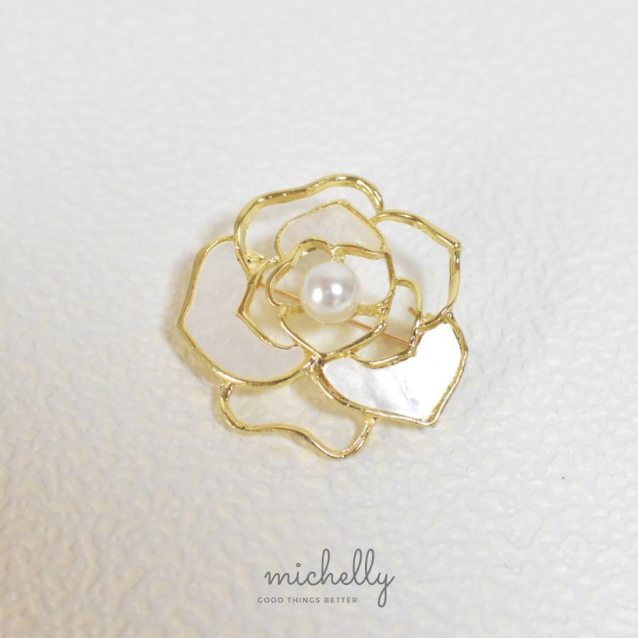 ブローチ カメリア パール ゴールド 上品 かわいい シンプル アクセント おしゃれ | ブランド登録なし | 01