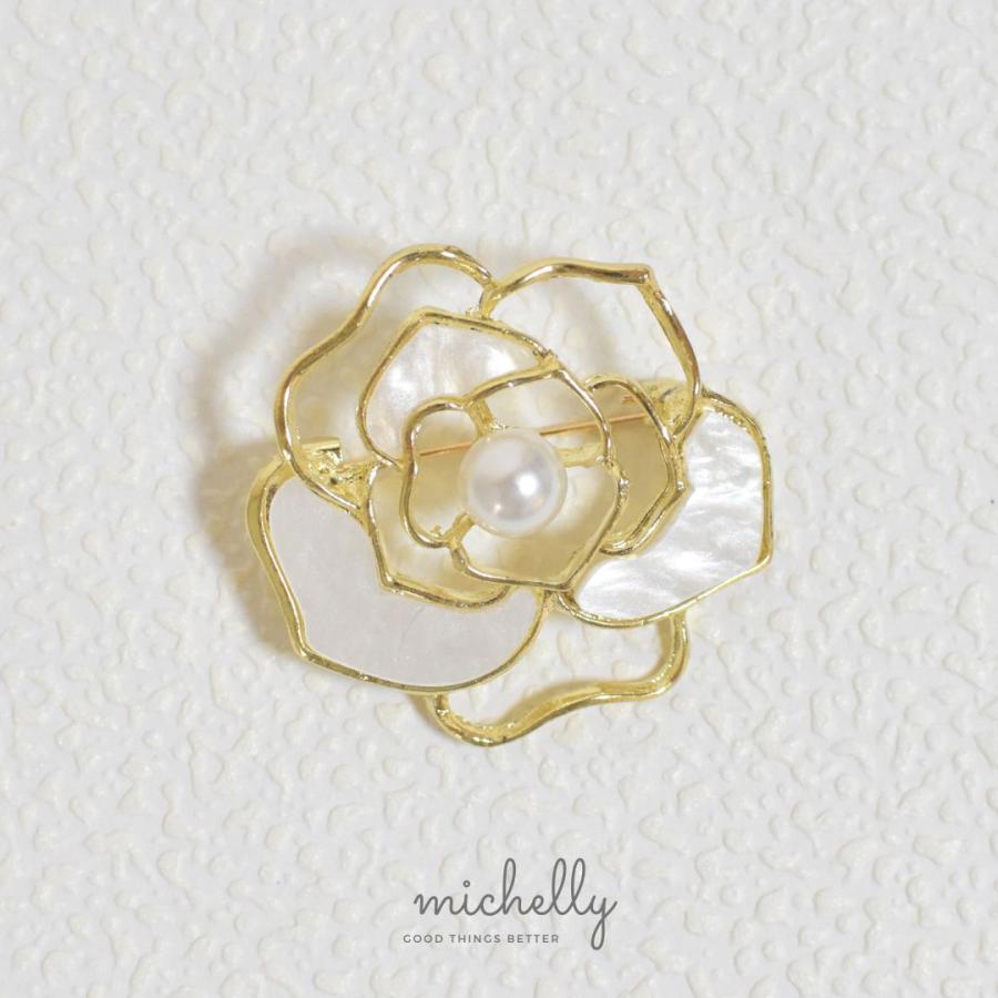 ブローチ カメリア パール ゴールド 上品 かわいい シンプル アクセント おしゃれ | ブランド登録なし | 02