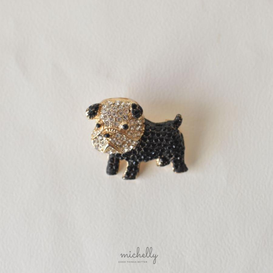 ブローチ フレンチブル ラインストーン キラキラ ブラック かわいい おしゃれ ギフト プレゼント 犬 | ブランド登録なし | 01