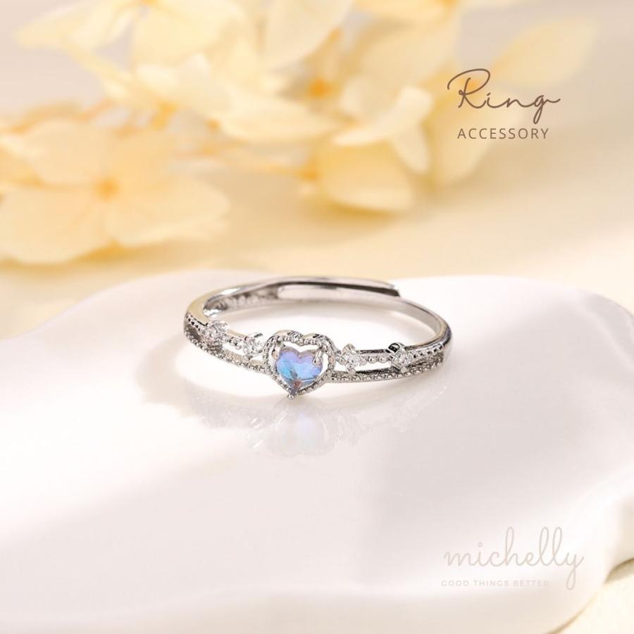 リング ハート 指輪 シルバー オーロラ パープル ストーン 華奢リング 細見え フリーサイズ きれいめ キラキラ | ブランド登録なし