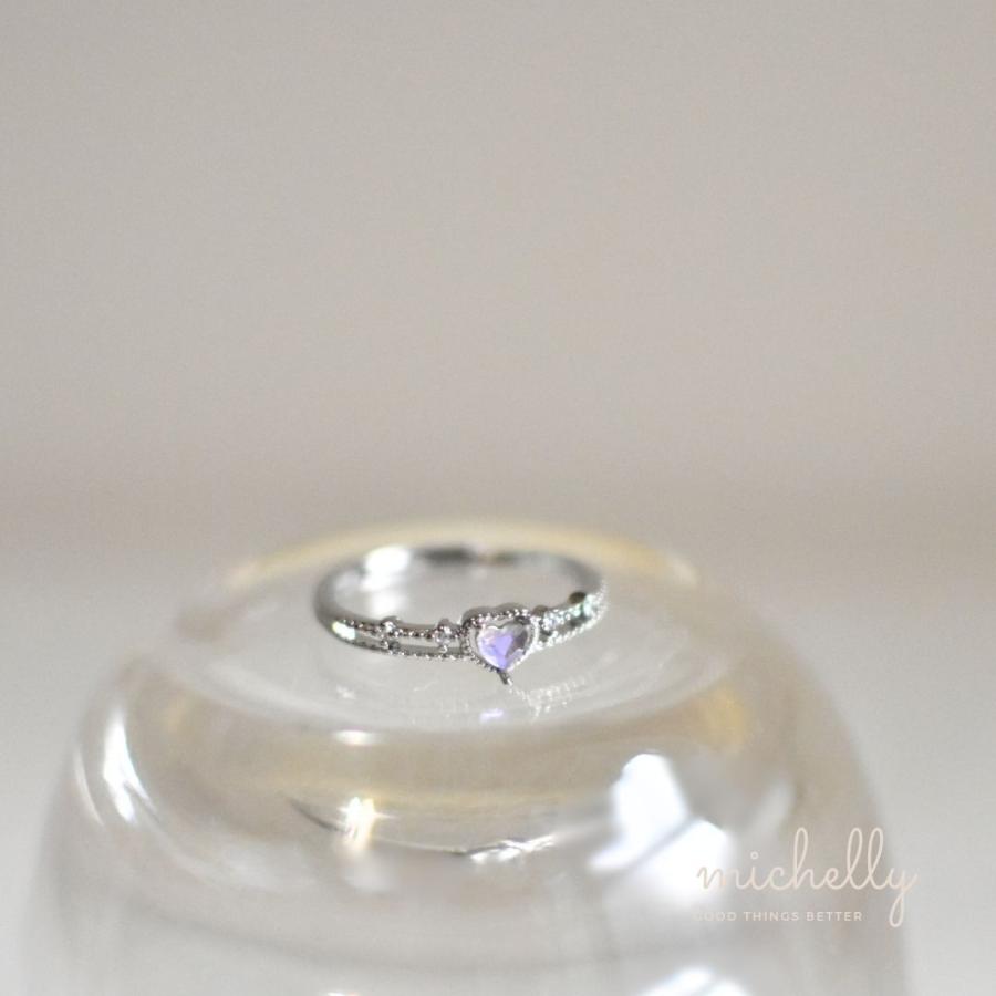 リング ハート 指輪 シルバー オーロラ パープル ストーン 華奢リング 細見え フリーサイズ きれいめ キラキラ | ブランド登録なし | 02