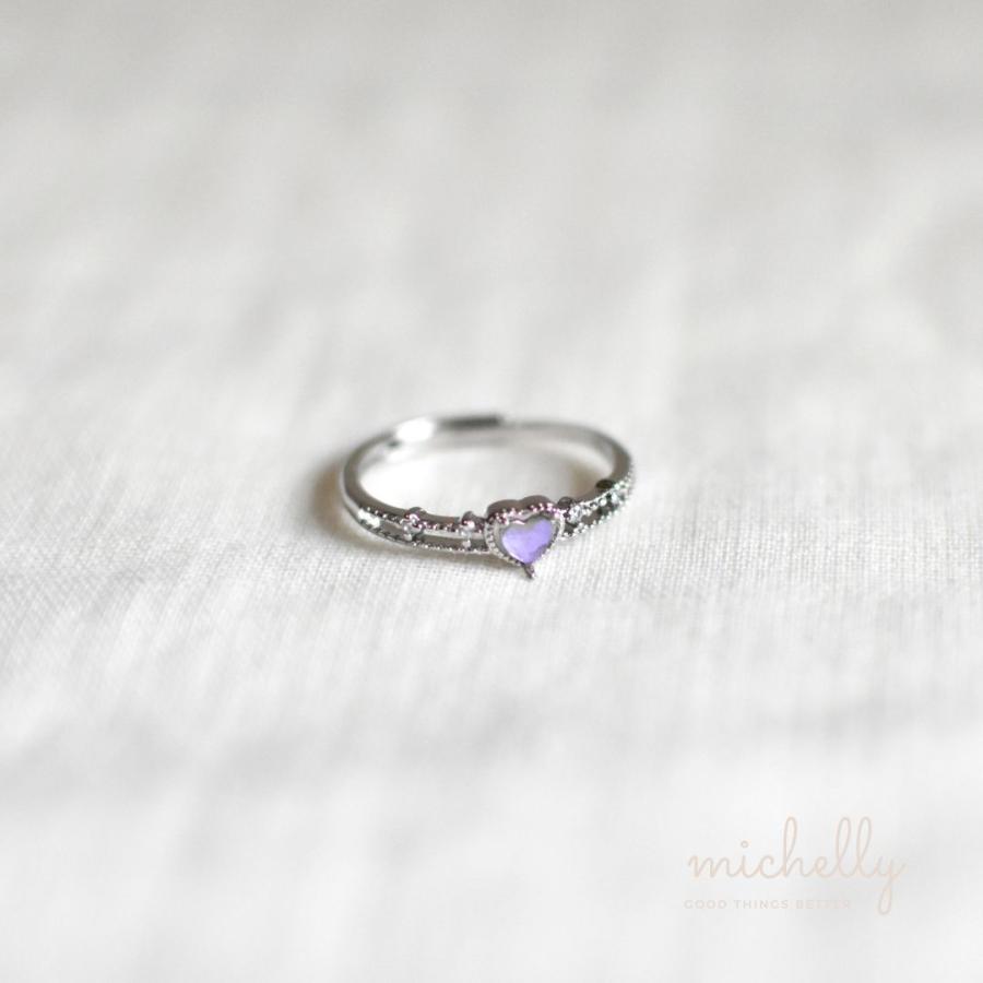リング ハート 指輪 シルバー オーロラ パープル ストーン 華奢リング 細見え フリーサイズ きれいめ キラキラ | ブランド登録なし | 03