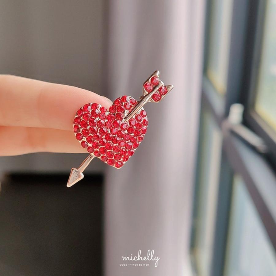 ハート ブローチ 赤 ラインストーン キューピット 矢 大人 可愛い アクセサリー プレゼント バレンタイン | ブランド登録なし | 01