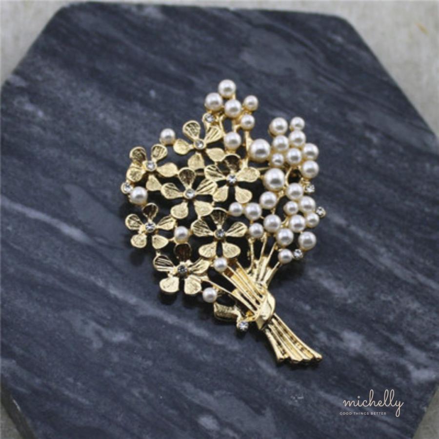 ブーケ ブローチ パール ゴールド 花束 上品 北欧 デイリー 入学式 卒業式 結婚式 フォーマル  母の日 ギフト | ブランド登録なし | 02