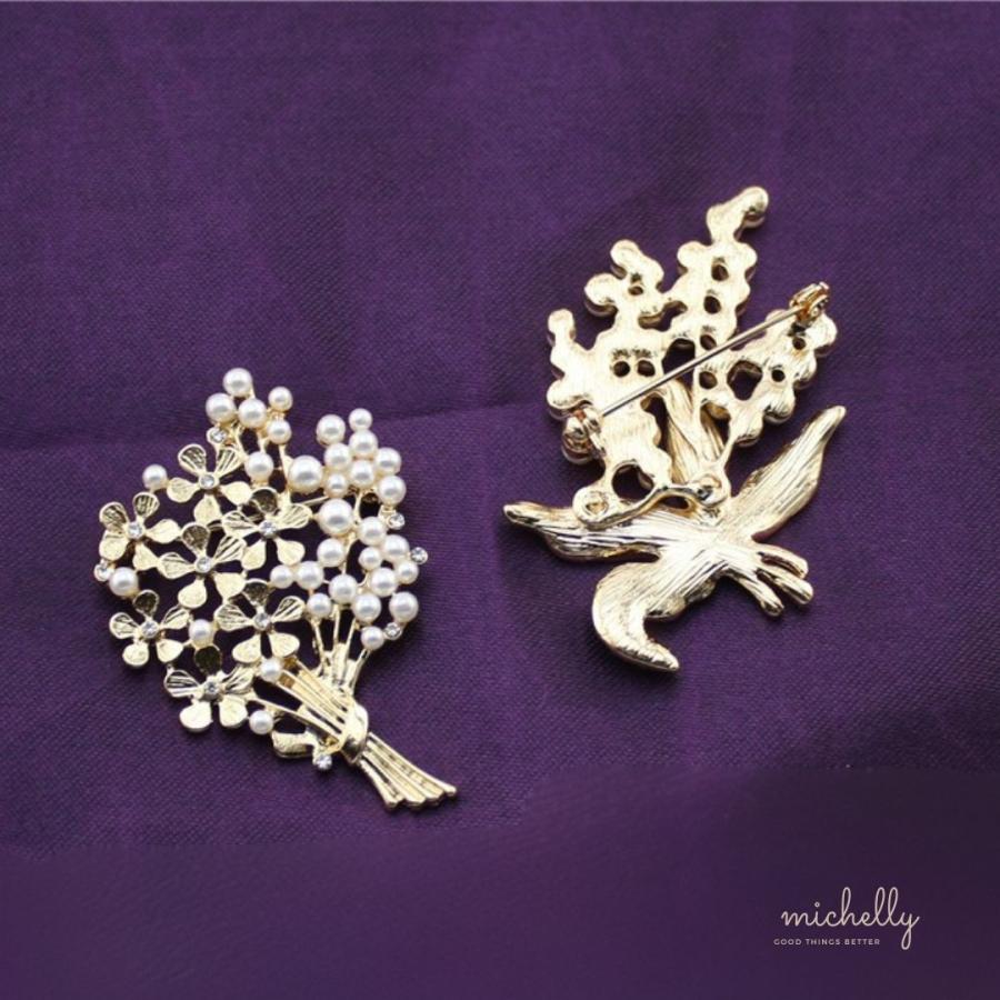 ブーケ ブローチ パール ゴールド 花束 上品 北欧 デイリー 入学式 卒業式 結婚式 フォーマル  母の日 ギフト | ブランド登録なし | 03