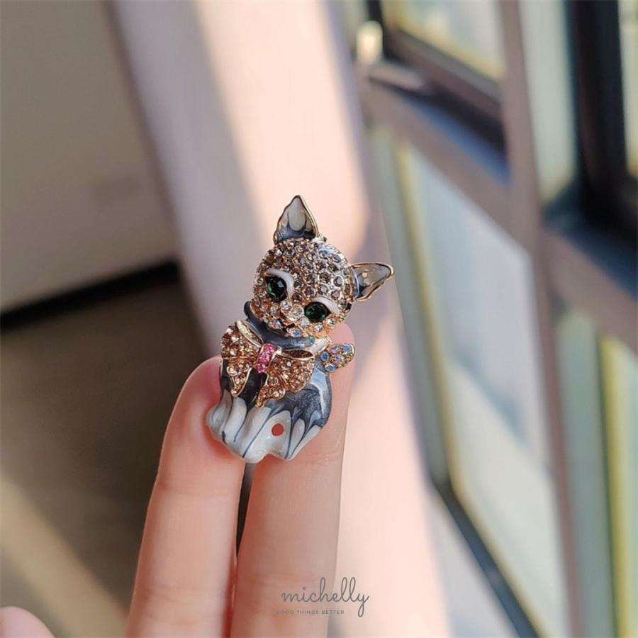 ブローチ 猫 ねこ ネコ ラインストーン キラキラ ゴールド リボン 大人かわいい おしゃれ ギフト プレゼント 母の日 爆買 | ブランド登録なし | 02