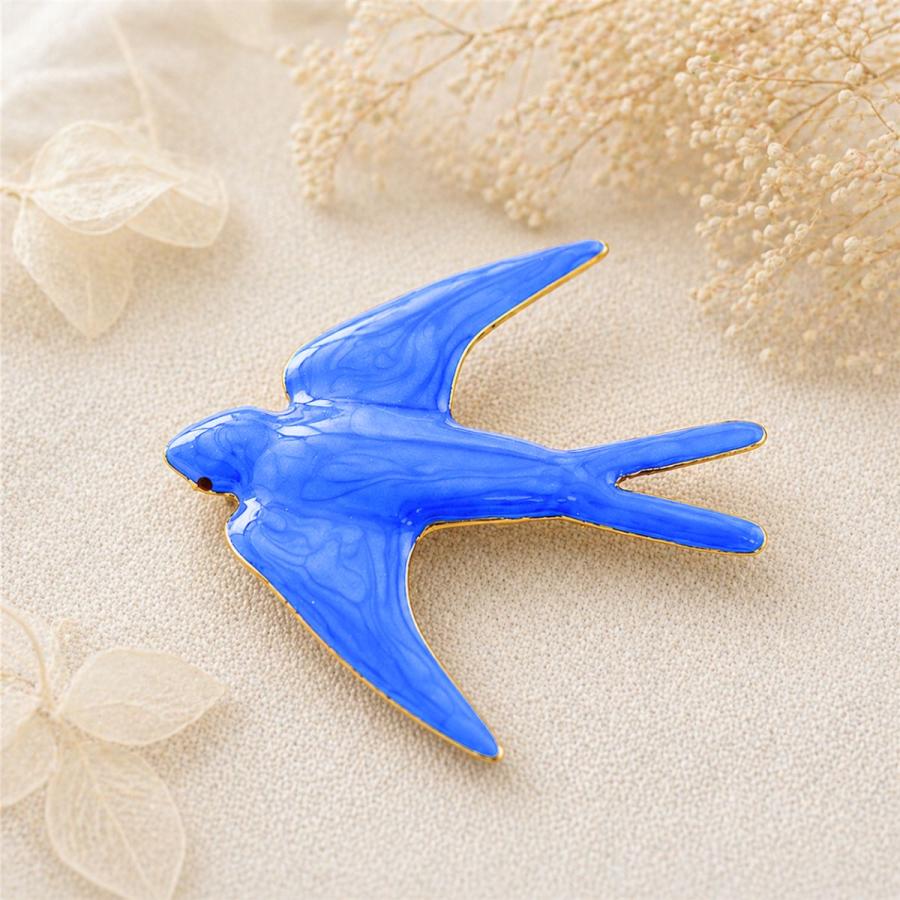 ブローチ つばめ 青 スカイブルー コバルトブルー 軽量 ゴールド 上品 鳥モチーフ 幸運 ギフト | ブランド登録なし | 01