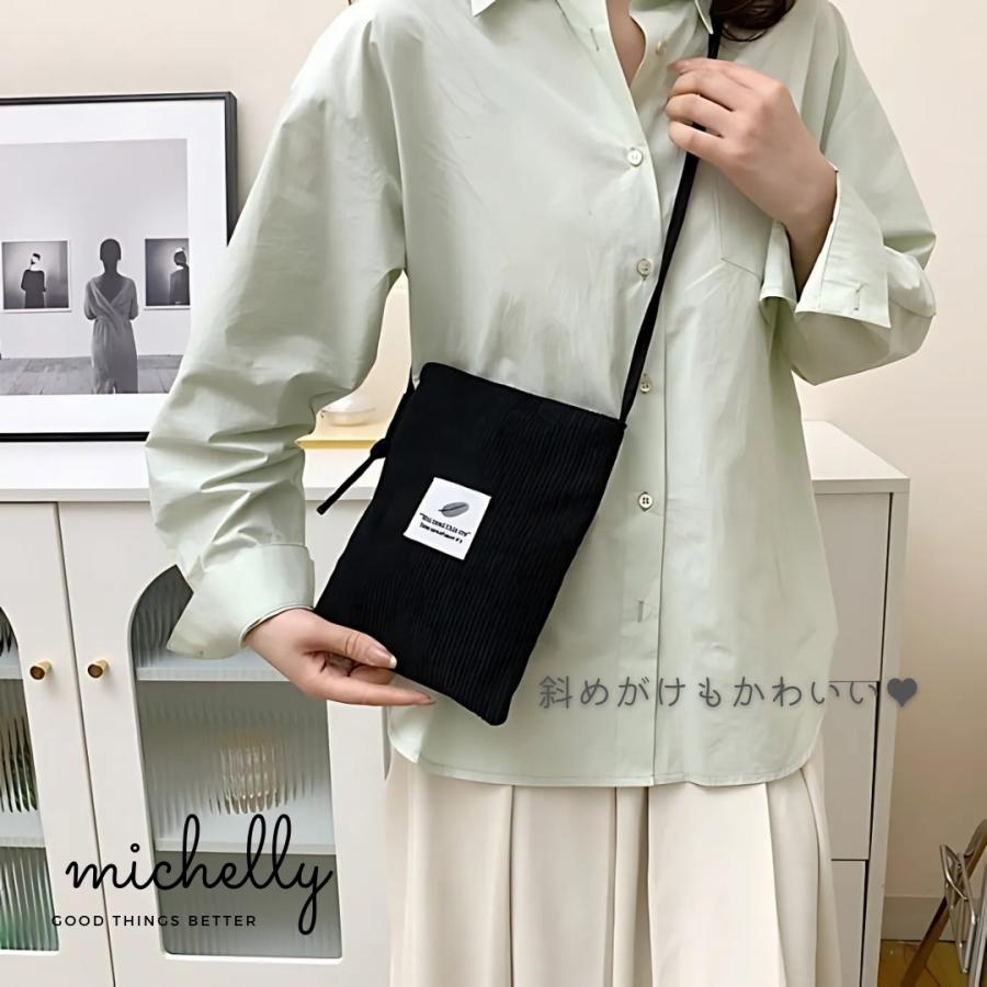 ミニショルダー バッグ スマホ 帆布 コーデュロイ ブラック 黒 ホワイト 白 シンプル 軽い ポシェット | ブランド登録なし | 09
