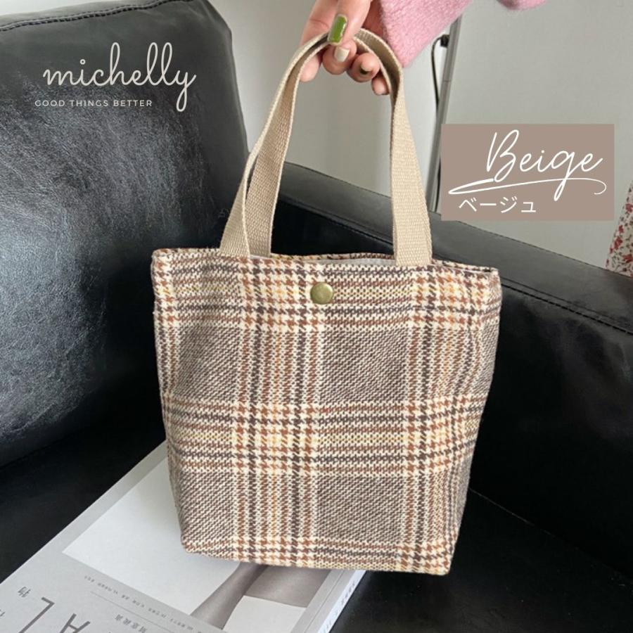 トートバッグ ミニ 小さめ チェック ブラック ウール 軽い 秋冬 シンプル | ブランド登録なし | 01