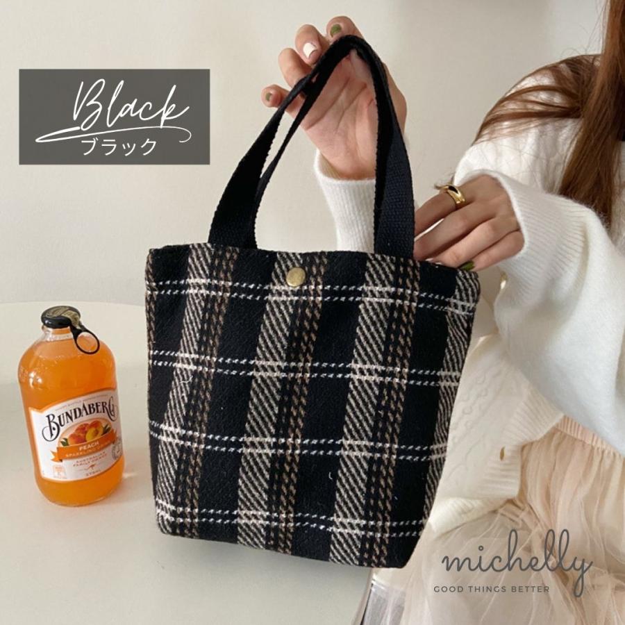 トートバッグ ミニ 小さめ チェック ブラック ウール 軽い 秋冬 シンプル | ブランド登録なし | 02