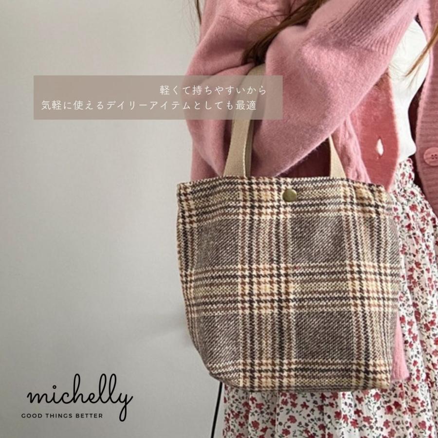 トートバッグ ミニ 小さめ チェック ブラック ウール 軽い 秋冬 シンプル | ブランド登録なし | 07
