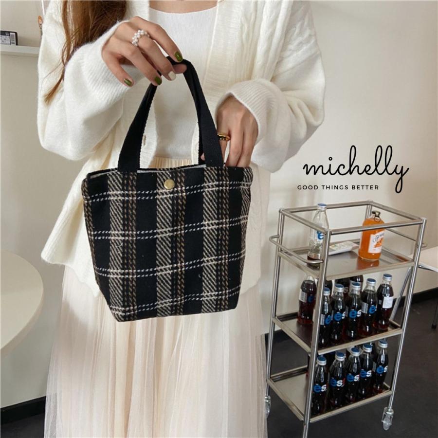 トートバッグ ミニ 小さめ チェック ブラック ウール 軽い 秋冬 シンプル | ブランド登録なし | 08