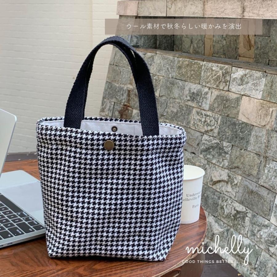トートバッグ ミニ 小さめ 千鳥格子 ツイード レディース 布 秋冬 シンプル 普段使い ブラック 黒 | ブランド登録なし | 01